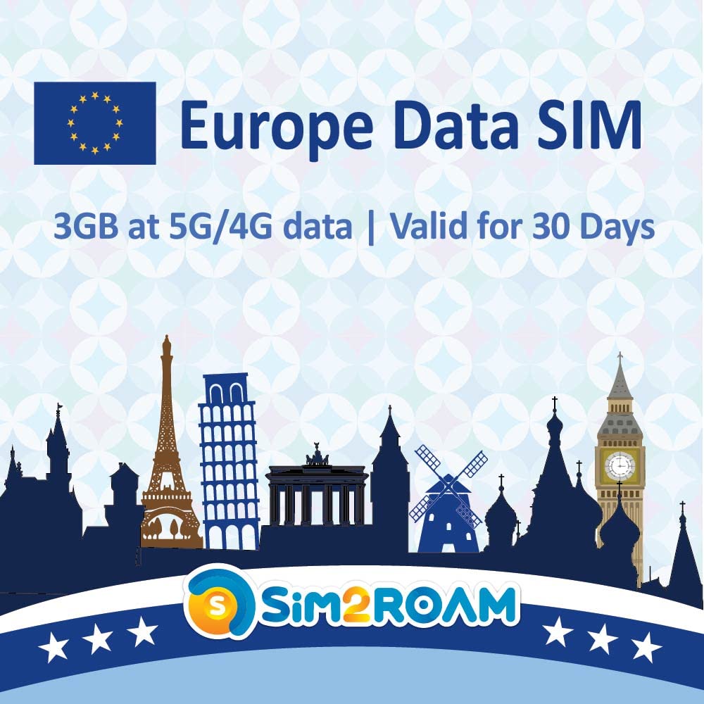 Europe Data ONLY SIM Card 30Days | 5G/4G LTE High Speed Prepaid Data Sim Card | Good Connection | REFILLABLE! (3GB / 30Days)