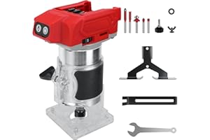 HLiePiHa Cordless Compact Router for Milwaukee 18v Battery, 800W Brushless Trimmer Router with 5 Variable Speeds, 30000 RPM, Wood Palm Router Tool with 5PCS 1/4" Router Bits, Edge, Roller Guides