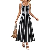 ZESICA Womens 2026 Summer Sleeveless Striped Midi Dresses Casual A Line Swing Knit Long Dress Beach Vacation Clothes