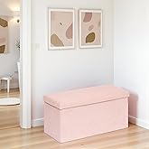 CAIPINFUL 30 Inches Storage Ottoman Bench - Square Ottoman with Sherpa Top,Storage Bench for Bedroom 30" L x 15" W x 15" H - Pink