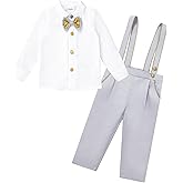 IDOPIP Baptism Christening Outfits for Boys Toddler Baby Wedding Birthday Outfit Gentleman Bowtie Shirt Suspenders Pants Suit