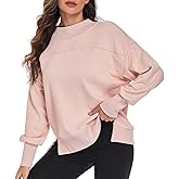 HOUZONIY Womens Long Sleeve Sweatshirt Crewneck Side Slit Soft Lightweight Workout Casual Fall Fashion Basic Pullover Tops