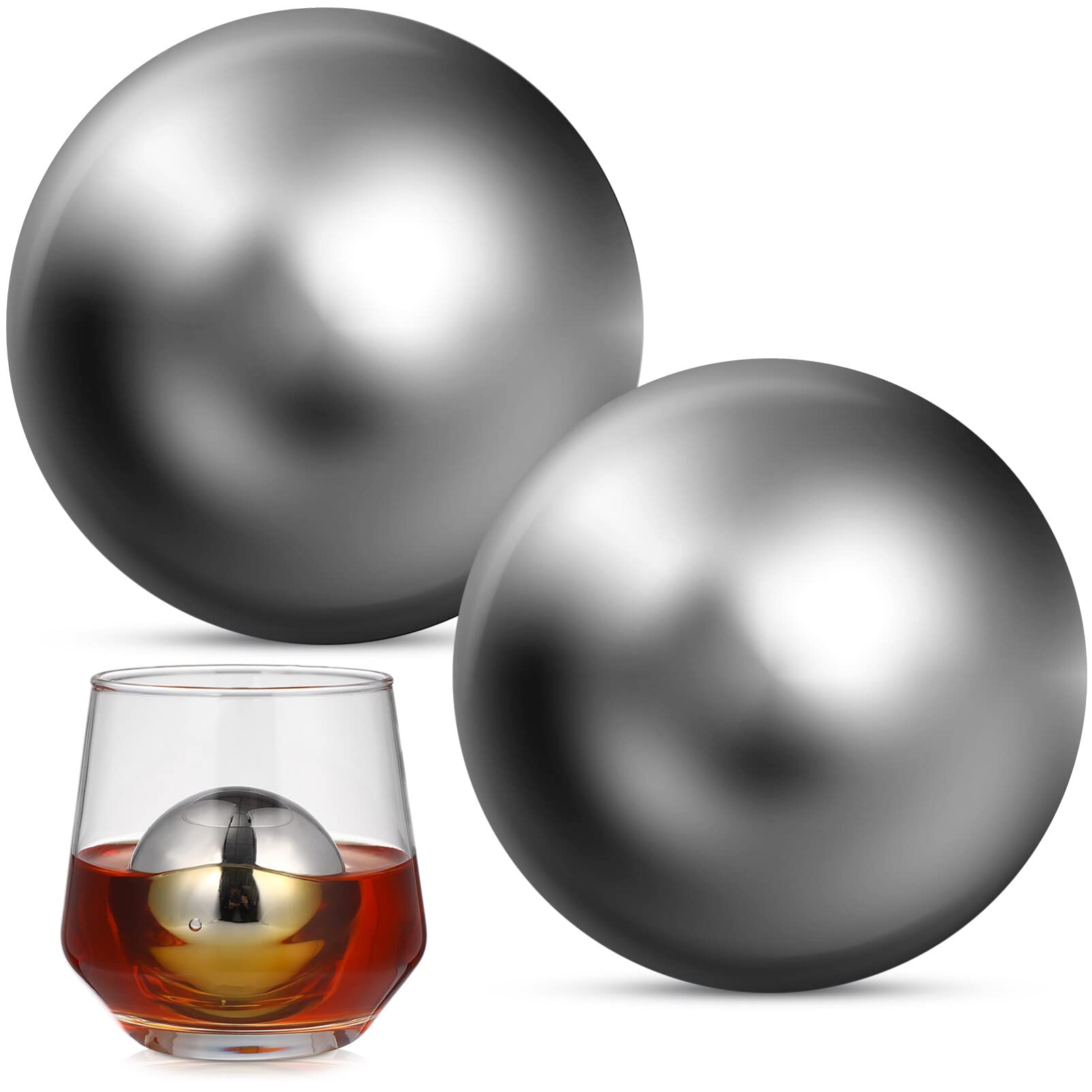 Cabilock Reusable Ice Cubes, Metal Ice Cubes for Drinks Wine Whiskey, 55mm Stainless Steel Round Ice Balls Chilling Stones- Barware Present Set for Father's Day, Boyfriend and Mens