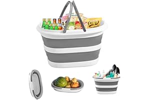 DOROSUN Collapsible Picnic Basket Plastic Bucket Tub with Handle for Harvest, Garden, Household Cleaning, Car Washing, 16L(4.2 Gallon) Folding Bath Basin Bowl for Space Saving Storage Organizer, Grey