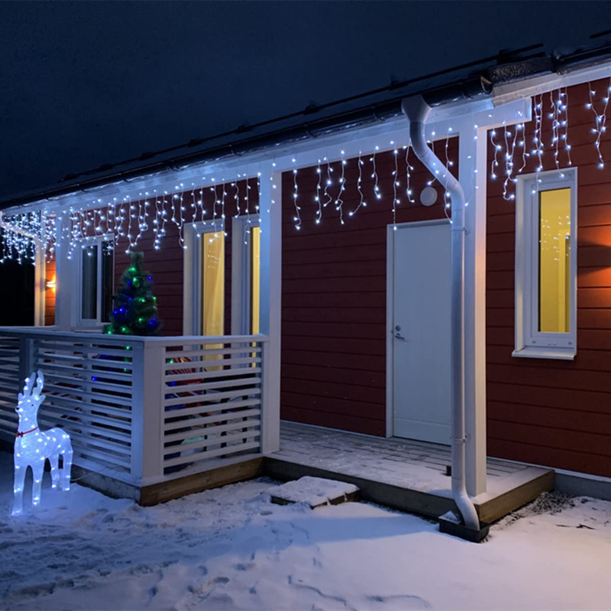 Sumairs Christmas Lights Outdoor 240 LED 9m/30ft, Christmas LED Icicle Lights, String Lights with Memory, 8 Modes, Fairy Lights for Home/Party/Christmas Decorations Cool White, Clear Cable — image 1