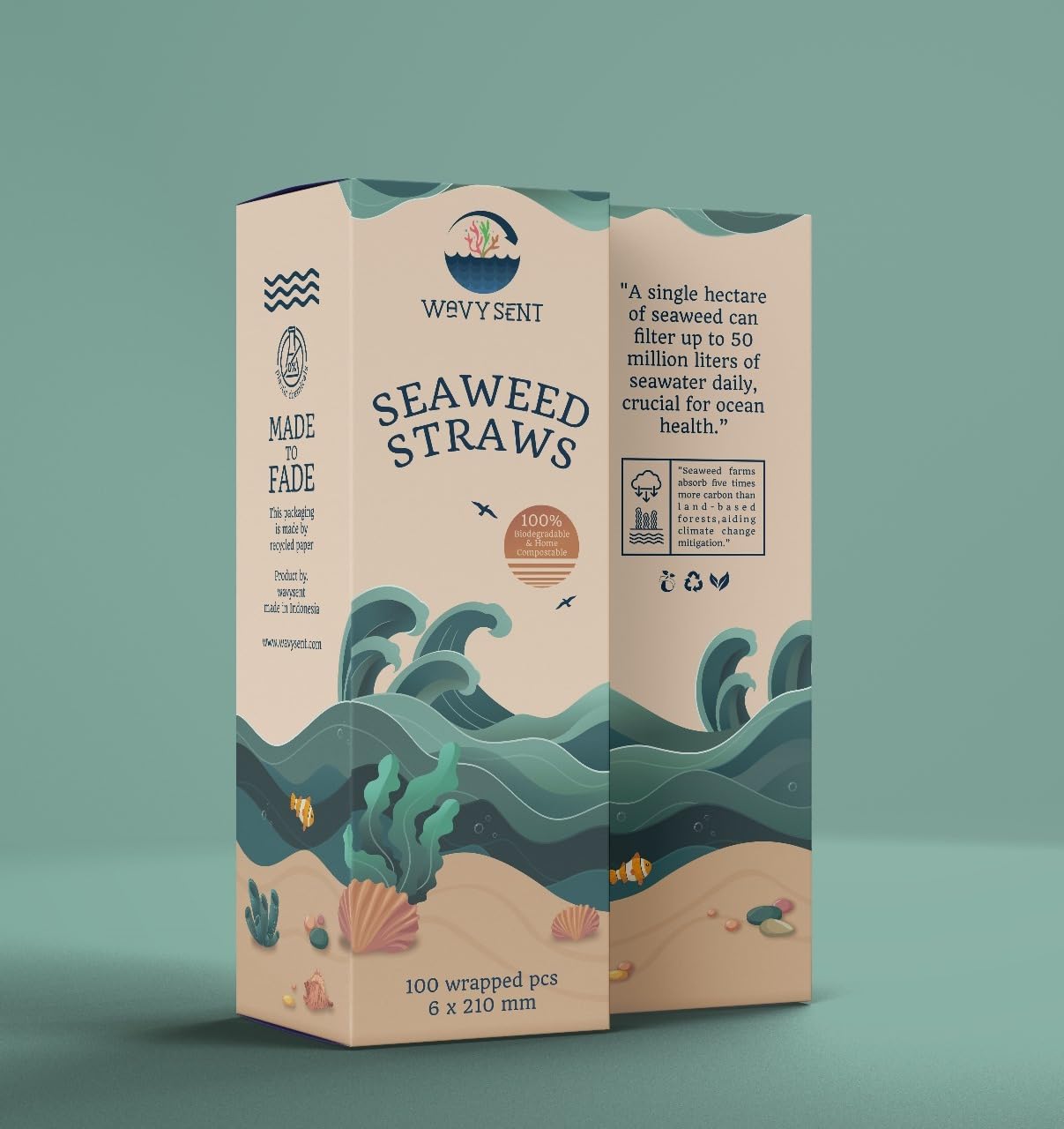 Eco-Friendly Seaweed Drinking Straws, 100% Biodegradable and Home Compostable, Paper Wrapped, 200 Count, 2 Packs of 100