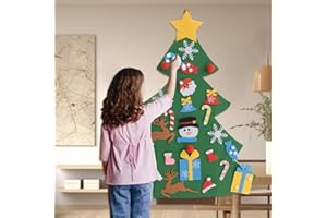 Yahpetes Christmas Tree 37.5" x 27.5" DIY Felt Christmas Tree Wall Felt Christmas Tree Set with 26 Pcs Detachable Ornaments and Hanging Rope for Christmas Decorations
