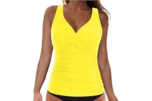 Women's Tankini Top Only Twist Front V Neck Ruched Swimsuits Tummy Control Push Up Bathing Suits Top Without Bottoms