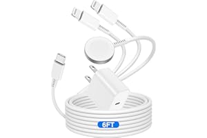 QZVOO for Apple Watch Charger USB C for iWatch&iPhone, Upgraded 3 in 1 for iWatch Charger Magnetic Fast Charging Cable 6ft with 20W Charger Block for Watch Series Ultra 9 8 7 6 5 4 3 SE, iPhone 14/13/12