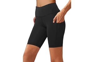 Aoliks High Waist Biker Shorts for Women with Side Pockets Tummy Control Running Exercise Spandex Yoga Shorts