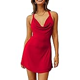 LYANER Women's Draped Cowl Neck Halter Tie Back Cocktail Bodycon Short Dresses
