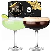 VEMACITY - Elegant Handblown Coupe Cocktail Glasses Set of 2 (10oz) - Crystal Espresso Martini Glasses, Champagne Saucers - Vintage Glassware | Wedding Gift | Ideal for Martinis and Margaritas