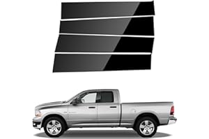 ACLONG Glossy Black Stainless Steel Pillar Posts Door Window Trim Fit for Dodge Ram 1500 2009 2010 2011 2012 2013 2014 2015 2016 2017 2018,Anti Scratch Stickers Door Pillar Molding Cover Set -Set of 4