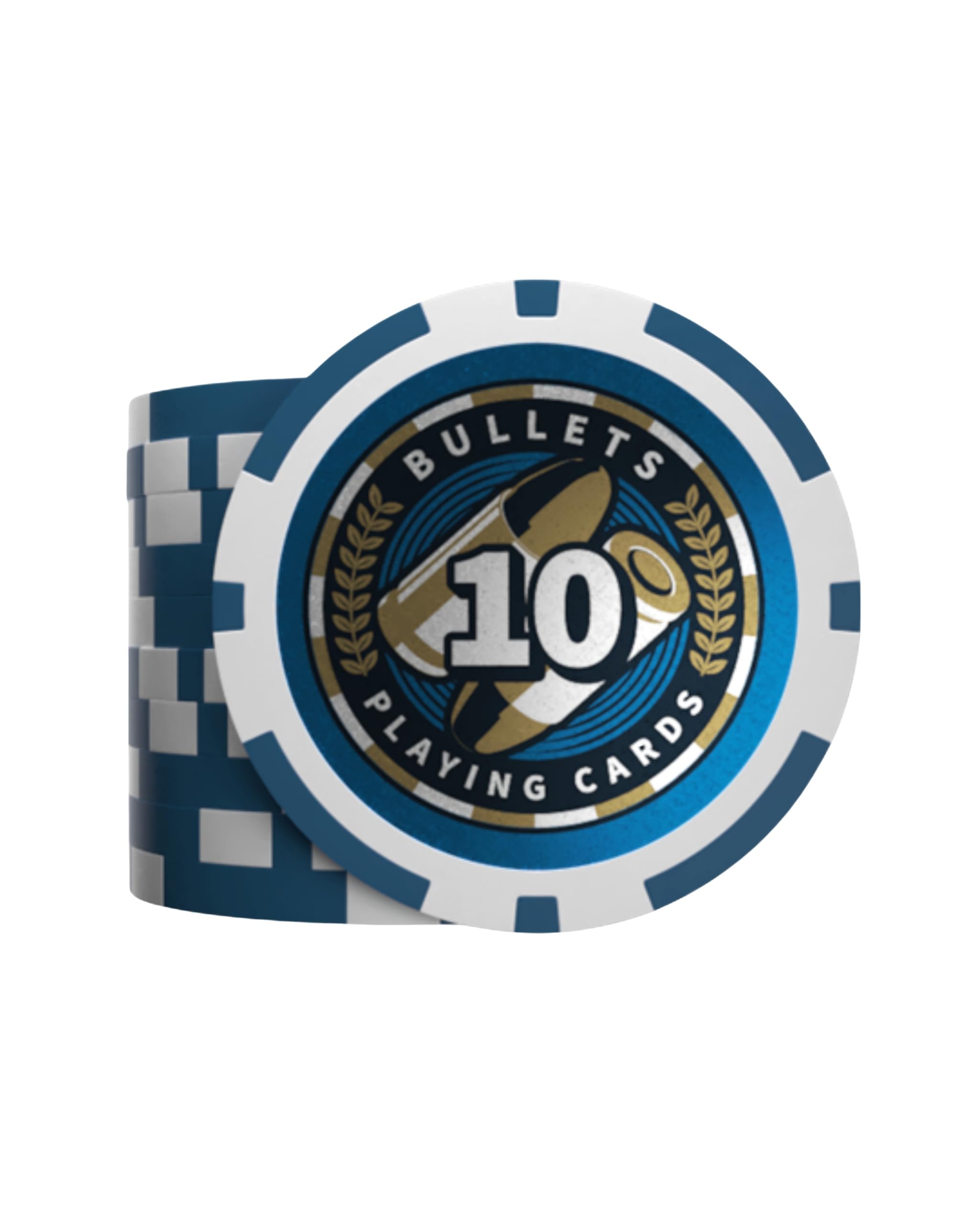 Bullets Playing Cards, Plastic Poker Chips, Christopher with Values, Pack of 25, Blue, Value10