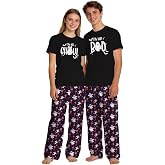 Rocksir Couple Halloween Matching Pajamas,Short‑Sleeve Holiday Tops | Everything Halloween Print Sleepwear, Cotton Top & Spandex Blend Pants, Casual Halloween Family Loungewear