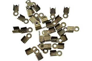 Hao Pro Fold Over Cord End Caps 9x3.5mm Carbon Steel Crimp Clamp Clasp Fastener Loop Big Enough Connector Deep Enough to Hold Thick Firmly Good Coverage for Leather Ribbon Necklace Bronze 300pcs