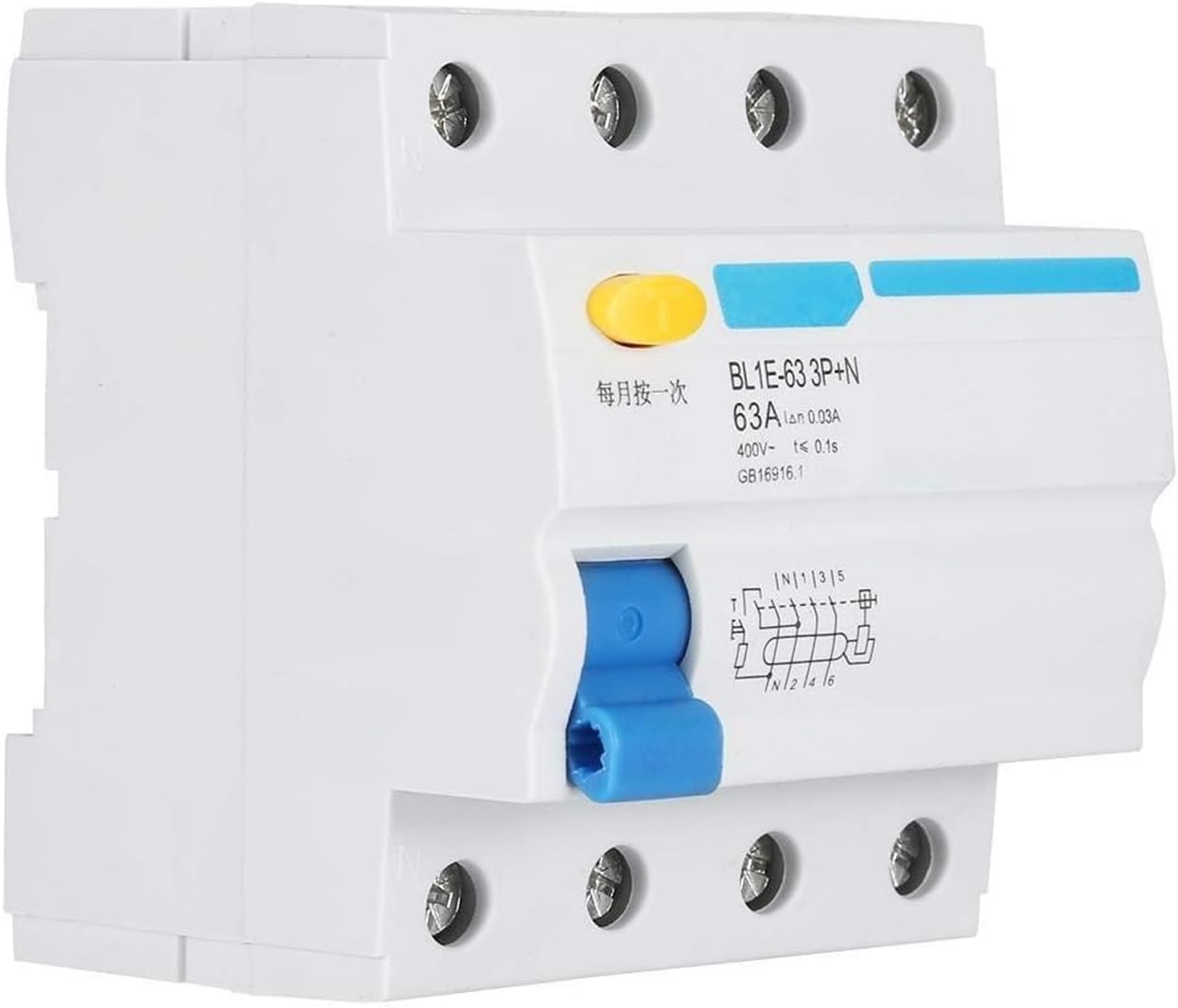 KSTE Current Circuit Breaker RCCB,3P+N Rail Mounting Circuit Breaker,BL1E-63 63A Residual Current Circuit Breakers,High Performance Short Circuit Device for Earth Leakage Protection(400V 30mA)