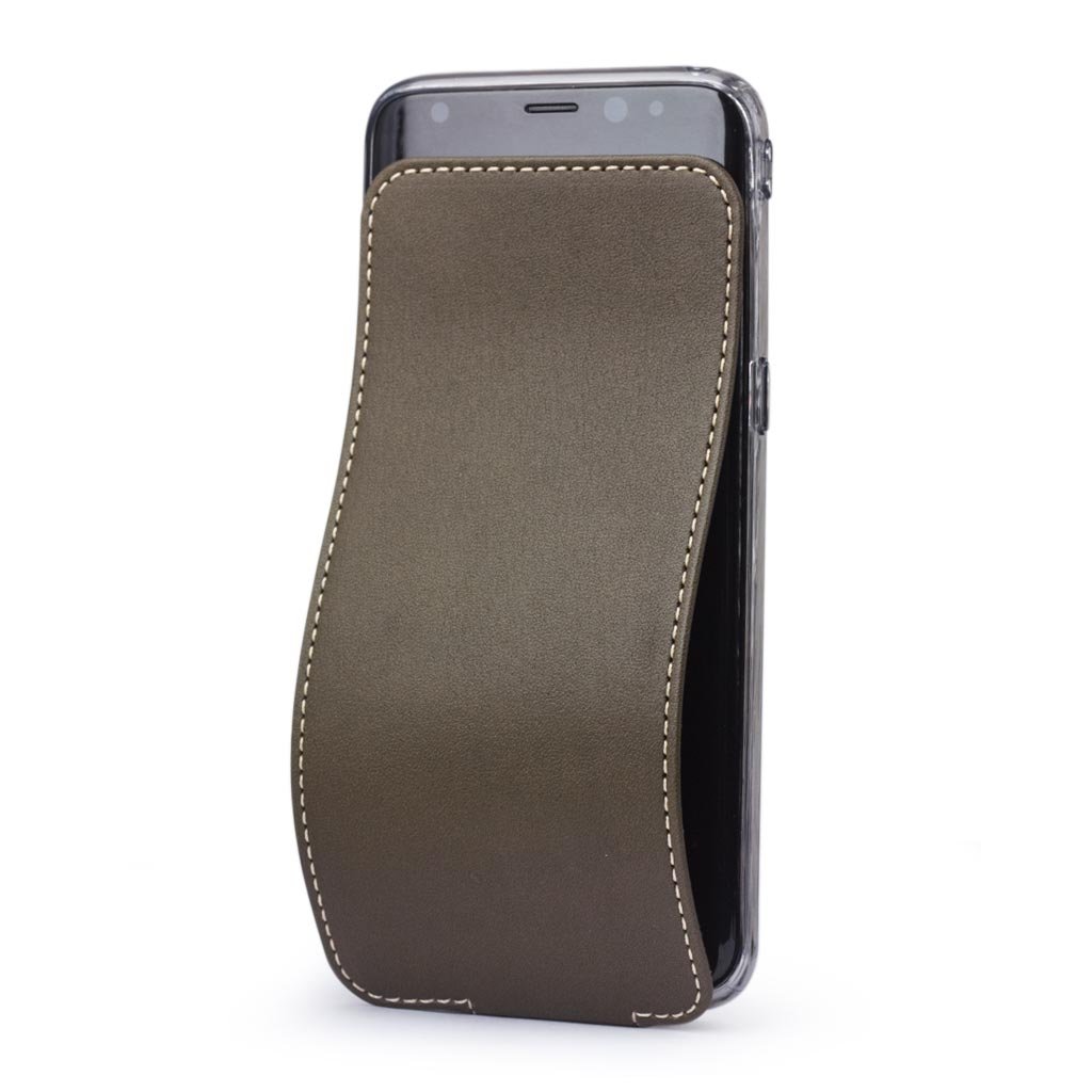 Marcel Robert - Flip Case for Samsung Galaxy S8 Plus - Patented Model - Made of genuine Leather - Handmade in France - [ KAKI ]