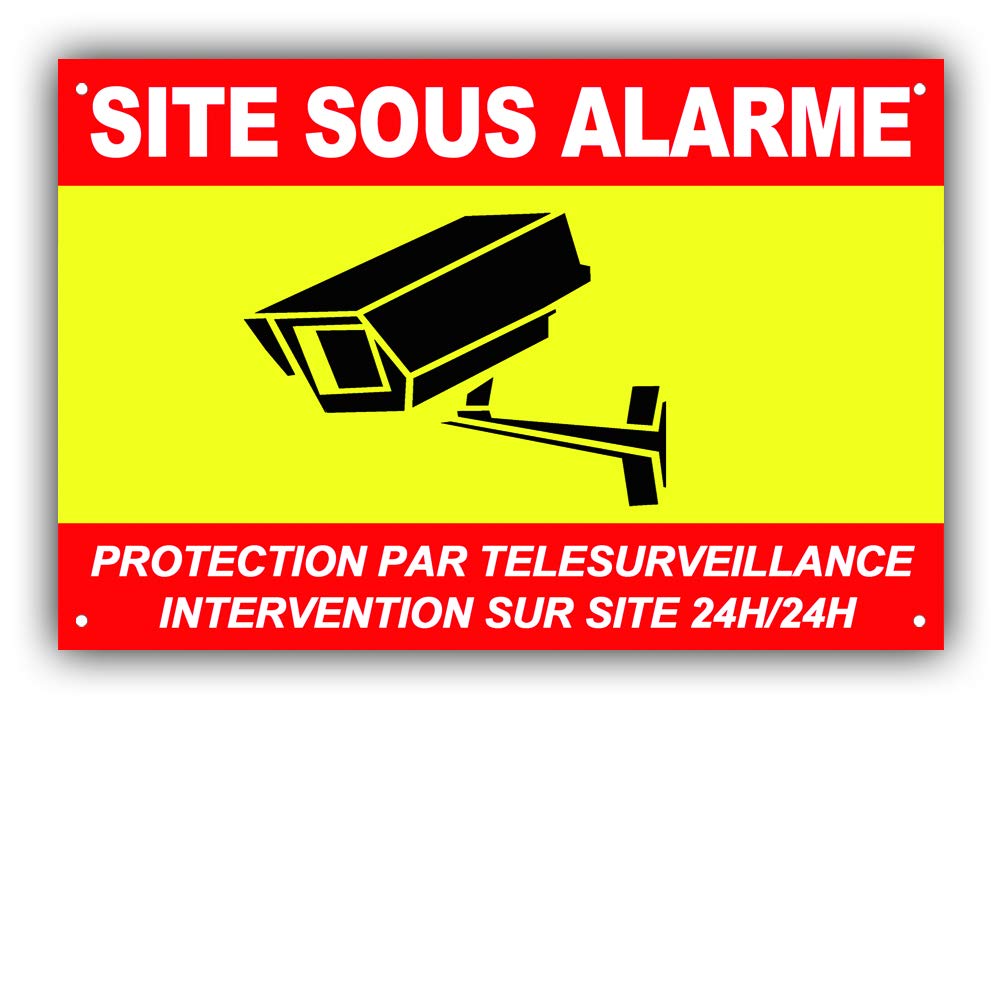 SITE Deterrent Sign with Alarm 150 x 100 mm PVC + 4 Holes for Fixing with Text: Remote Monitoring Protection โ Onsite Operation 24/24 Hour