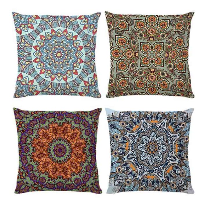 BAOKU Colorful Vintage Mandala Cushion Covers,Dark Purple Flora Decorative Pillow Covers Cushion Case Outdoor Sofa Garden Pillow Covers for Couch Living Room Bed Indoors Home Decor Set of 4