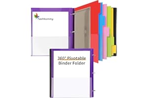 Tashkummy 360° Pivotable Project Organizer Binder, 3 Ring Binder with Colored Tab Dividers with Pockets, Customizable Front Cover Multi Pocket Folder Binders for Home, School, Office- Purple