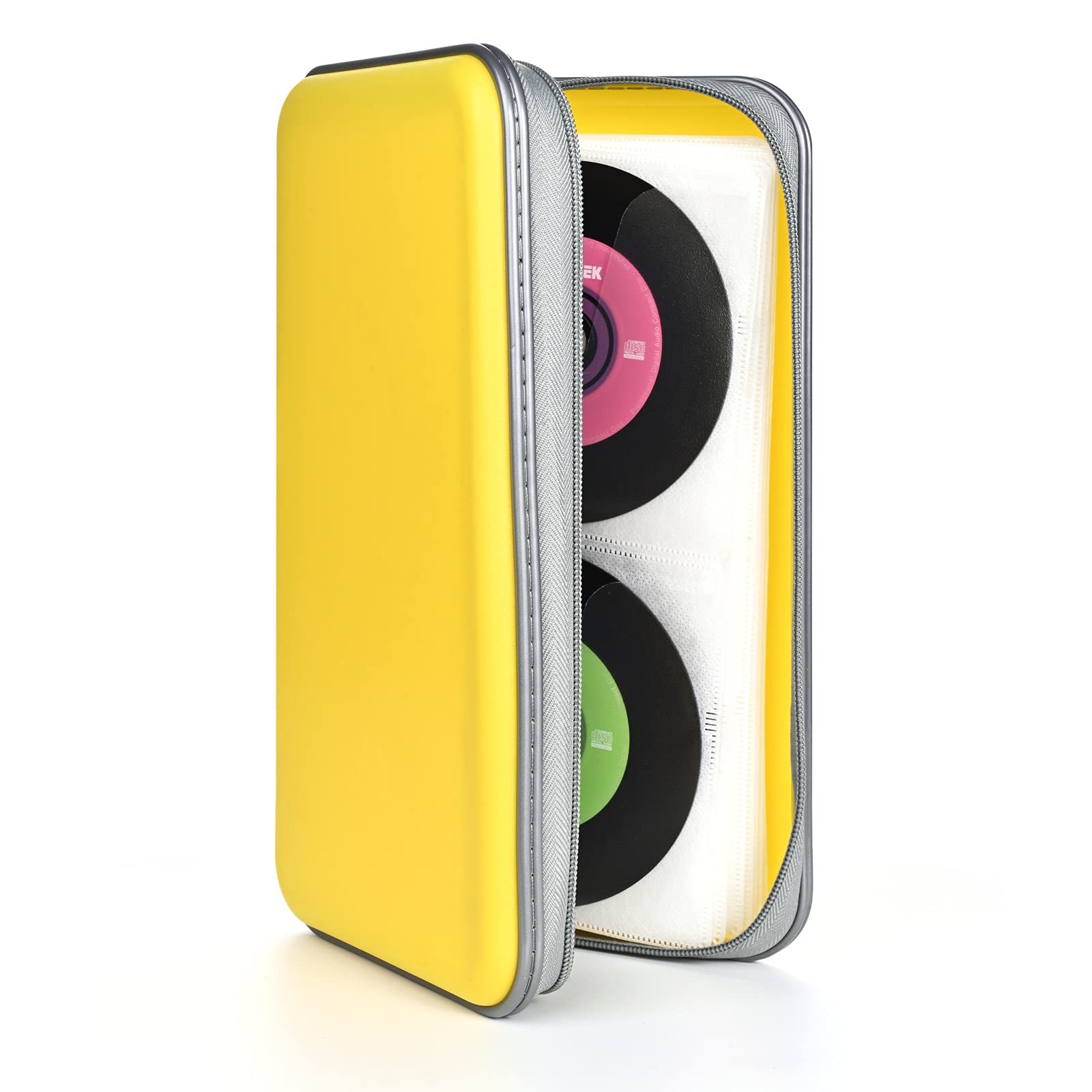 DVSICK 96 Capacity CD/DVD Storage Case, Portable Plastic CD Organizer Wallet, Yellow, 28.5 x 15.5 x 6.5 cm (11.2 x 6.1 x 2.55 inches), Travel