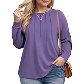 ROSRISS Womens-Plus-Size-Tops Trendy Pleated Long Sleeve Shirts Casual Loose Fit Crewneck Tunics Cute Dressy Blouses XL-5XL