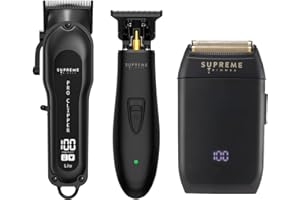 Supreme Trimmer 3-in-1 Barber Bundle | Pro Clipper Lite, T-Shaper Trimmer & Crunch Foil Shaver | Professional Beard Trimmer Men’s Hair Clipper Kit | Black