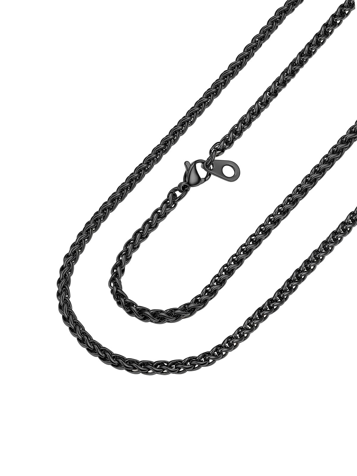 PROSTEEL Collar de cadena de trigo de acero inoxidable, eslabón trenzado Spiga negro de 3 mm para hombres, cadena de cuerda impermeable Punk Hip Hop joyería para hombres 26 pulgadas