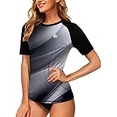 AOBUTE Women Short Sleeve Rash Guard Gradient Sun Protection Swim Shirts