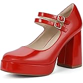 IDIFU IN4 Mary Jane Shoes Platform Chunky High Heels Closed Toe Dress Shoes for Women Wedding Work Business Homecoming Party Shoes Comfortable Casual Dressy Square Toe Heels Pumps
