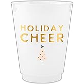 Slant Christmas Party Supplies Plastic Cups - 8-Count Reusable Frosted Drink Glasses, 16-Ounce, Holiday Cheer