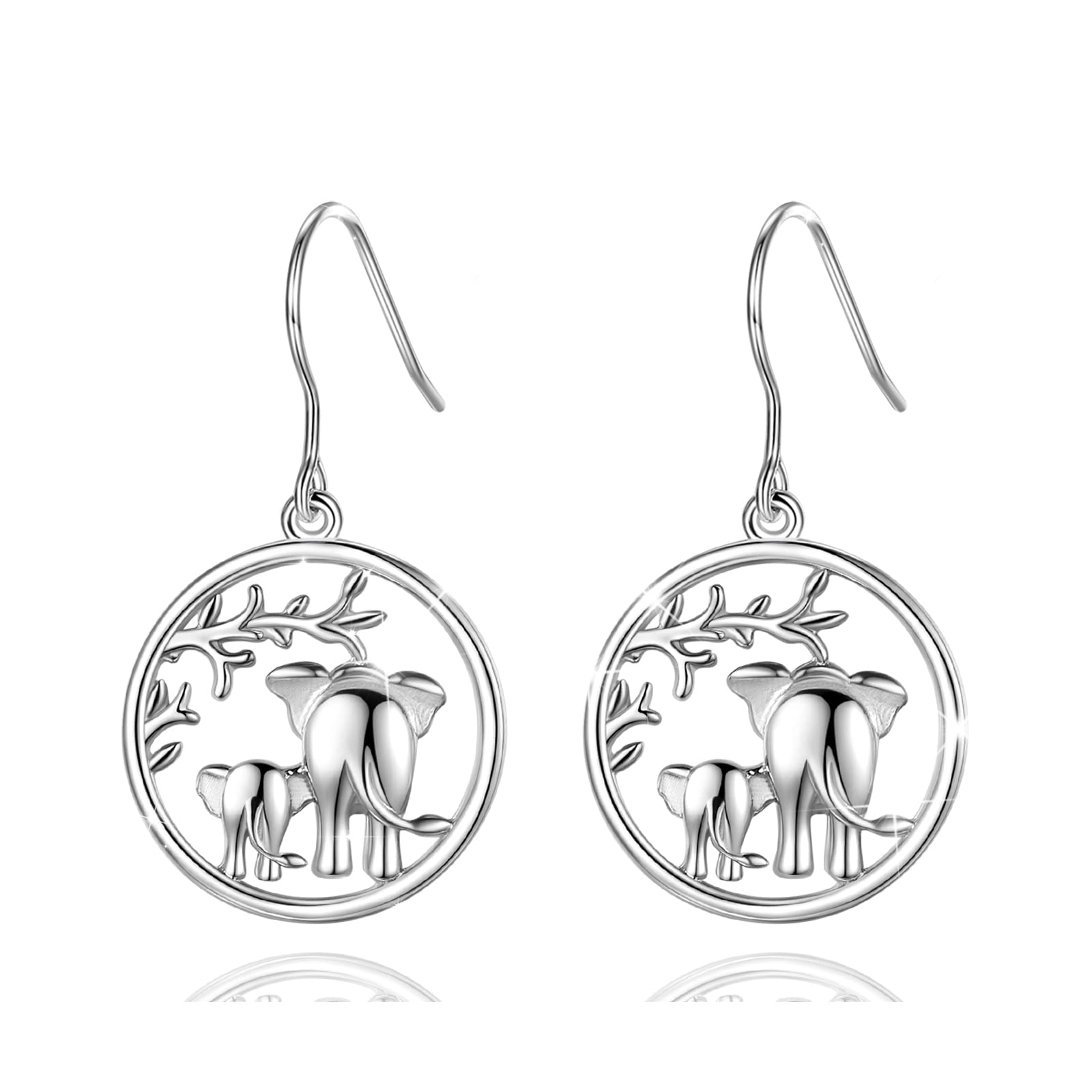 Elephant Earrings for Women Dangling, AEONSLOVE Sterling Silver Drop Earrings Elephant Jewellery Gift for Mother's Day Birthday
