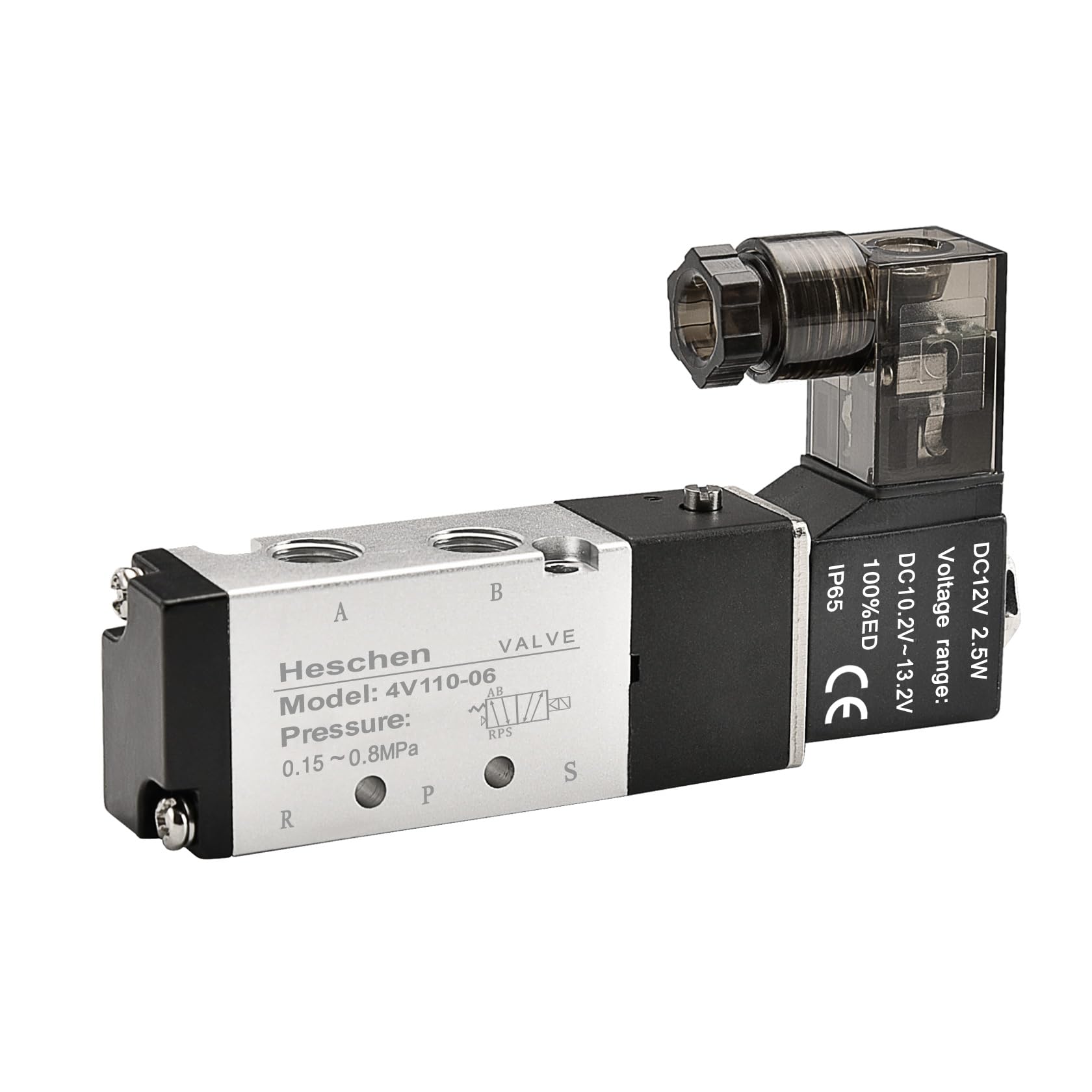 Heschen Electrical Pneumatic Solenoid Valve 4V110-06 12VDC 2.5W PT1/8 5 Way 2 Position CE