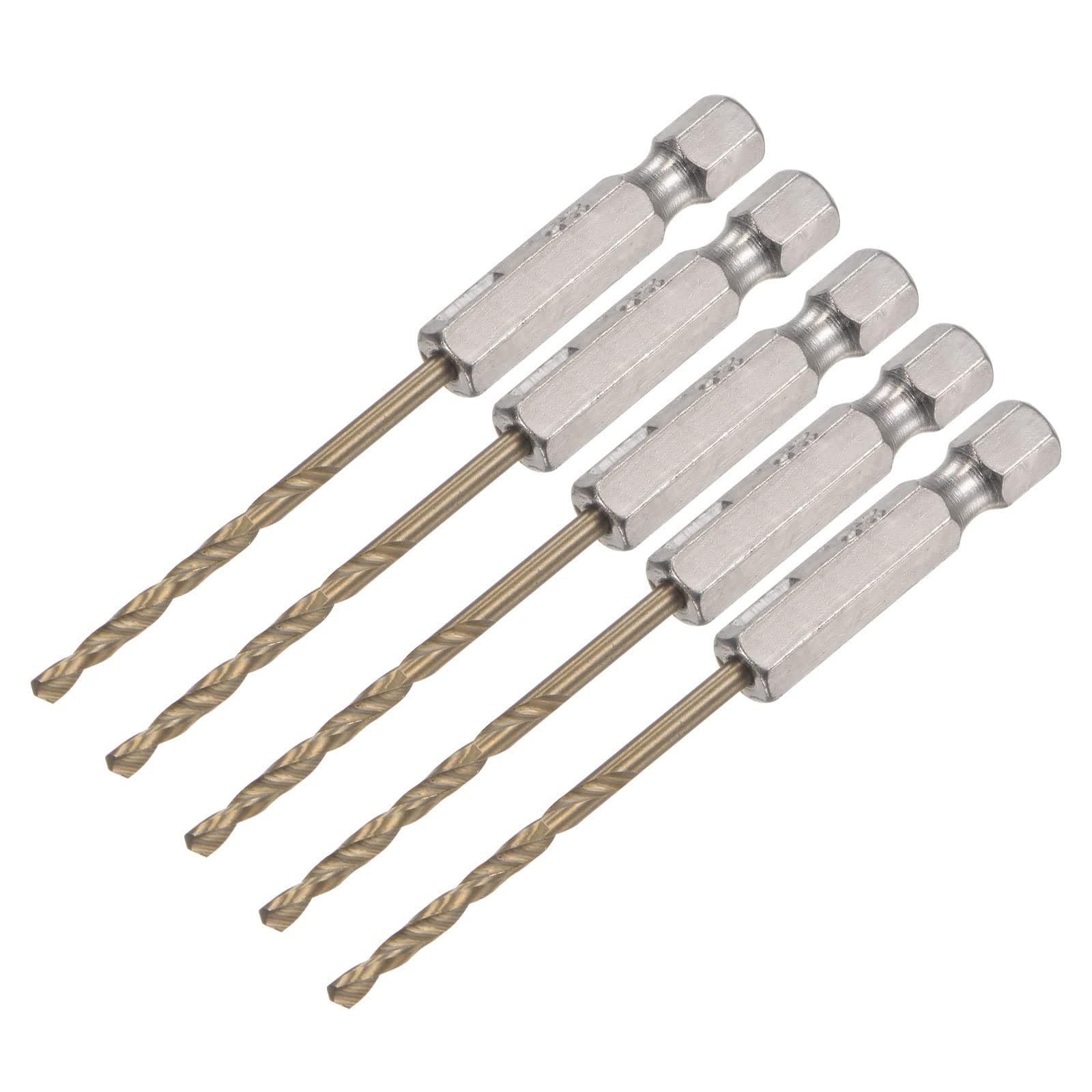 TA-VIGOR 5Pcs 2.5mm Hex Shank Twist Drill Bit Set, 1/4 Inch Shank HSS High Speed Steel Drill Bit Set Quick Change Twist Drill Bits for Woodworking, Plastic and Metal