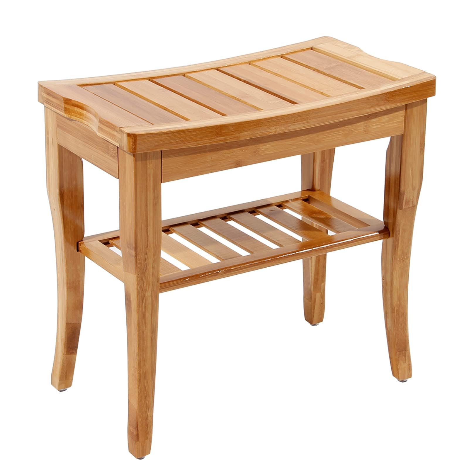 Soges Solid Bamboo Wood Bathroom Stool Non-Slip Waterproof Shower Stool 2 Tiers KS-HSJ-04