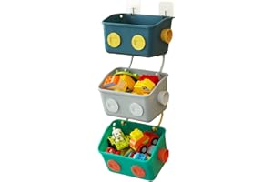 TWISBAY Bath Toy Storage Organizer Basket - 3-Pack Wall Mounted Hanging Shower Caddy Shelf with Hooks No Drilling Adhesive Robot Modeling Kitchen Storage Rack