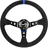 RASTP 13.58&rdquo;/345mm Racing Steering Wheel,Suede Leather Deep Dish (Blue) | Universal 6 Bolts Steering Wheel，For Most Vehicle,Racing Car