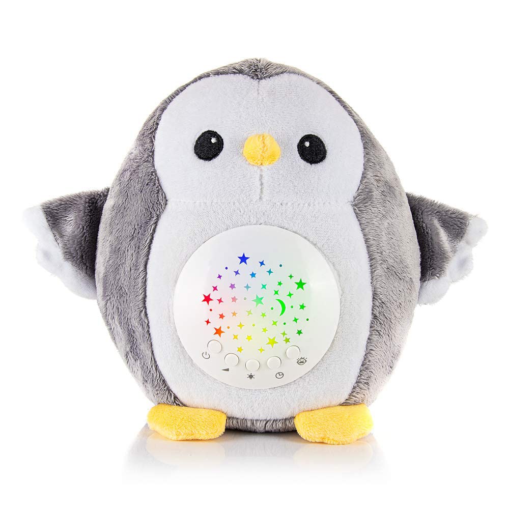 Meero London Penguin AKT13P White Noise Machine,Night Light Projector, Plush Toy Baby Sleep Soother with Night Stars Projector with 15 Musical Lullabies-Gift Pack-Unisex