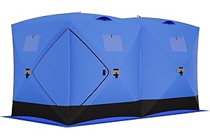 GarveeLife Ice Fishing Insulated Tent, 6-7 Person Shelter Large Pop-Up Portable Hub-Style Ice Fishing Shelter, 68 Square Feet of Fishable Area