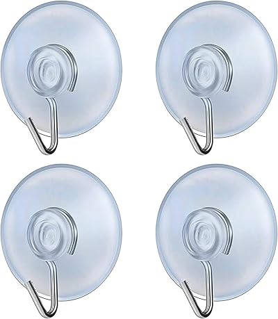 fiXte Clear 30mm Suction Cup Hooks Pack of 4 for Glass Tiles Windows Bathroom