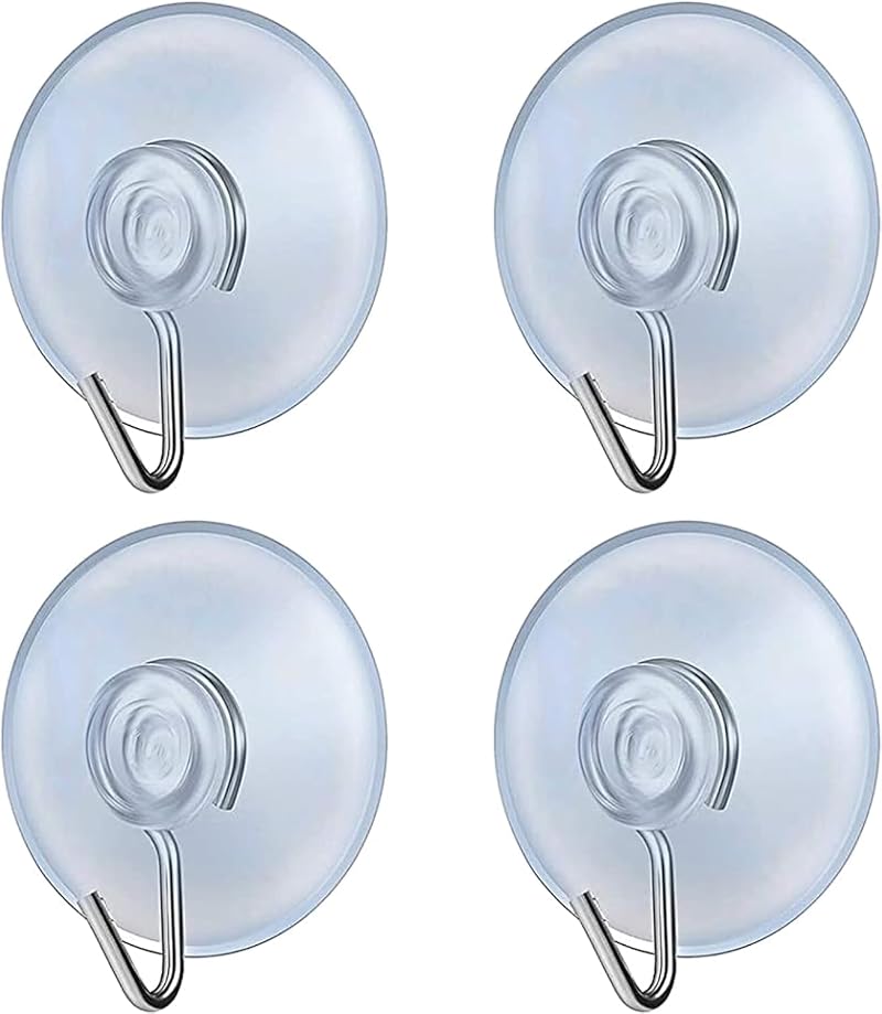 fiXte Clear 30mm Suction Cup Hooks Pack of 4 for Glass Tiles Windows Bathroom