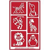 Over'N'Over Reusable Glass Etching Stencils &ndash; Durable Self-Stick Designs for Glass, Mirrors, and Ceramics with Armour Etch Cream &ndash; 5&rdquo; x 8&rdquo; Stencil Sheet - Zoo Animals
