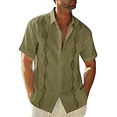 Makkrom Men Cuban Guayabera Shirts Linen Short Sleeve Button Down Cotton Mexican Beach Wedding Shirt