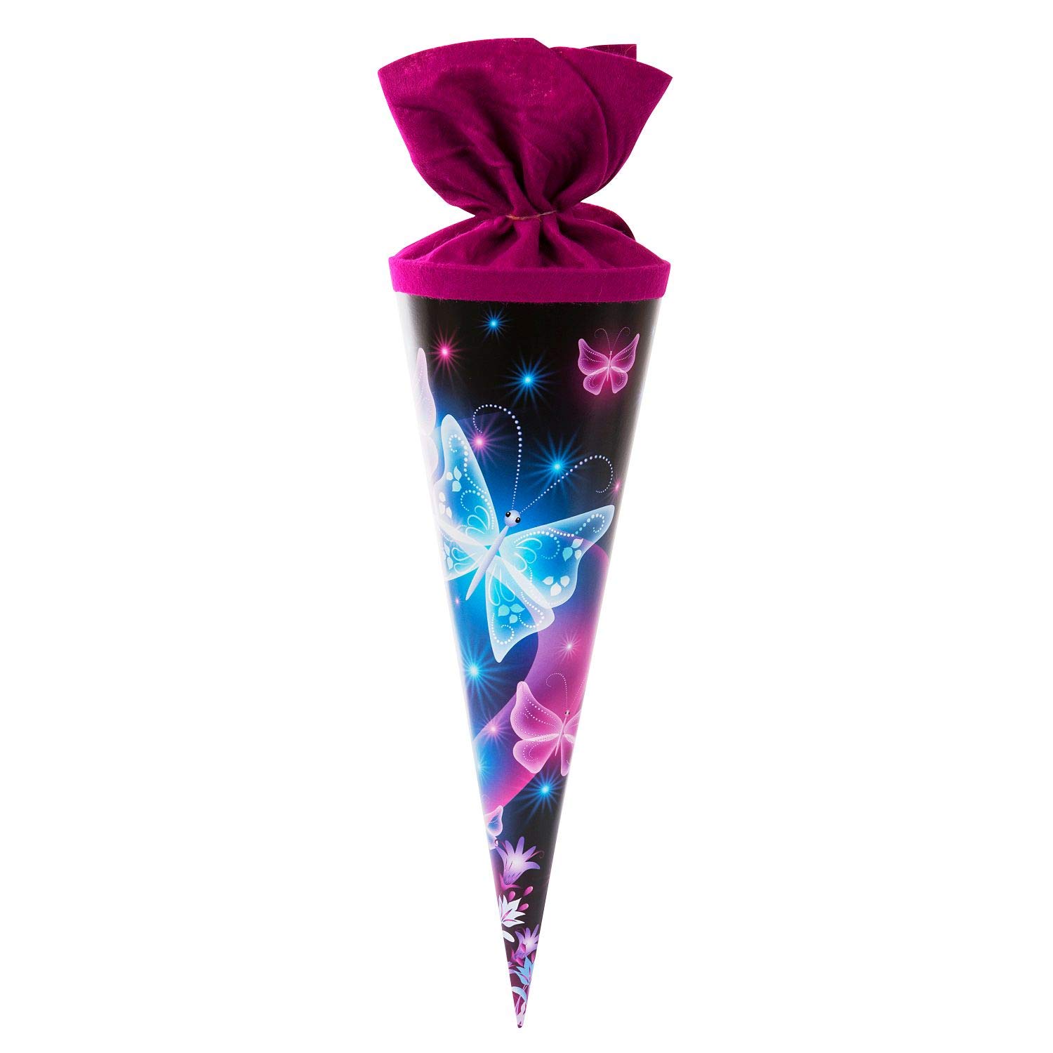 goldbuch 93062 Sibling School Cone with Butterfly Motif, Sugar Cone 35 cm, School Cone Made of Glossy Cardboard Gift Packaging for Many Occasions, Siblings Bag for School