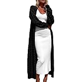 ZoeAce Womens Crochet Maxi Cardigan Sweaters Open Front Knit Long Sleeve Lightweight Duster Cardigan Casual Winter Outfits