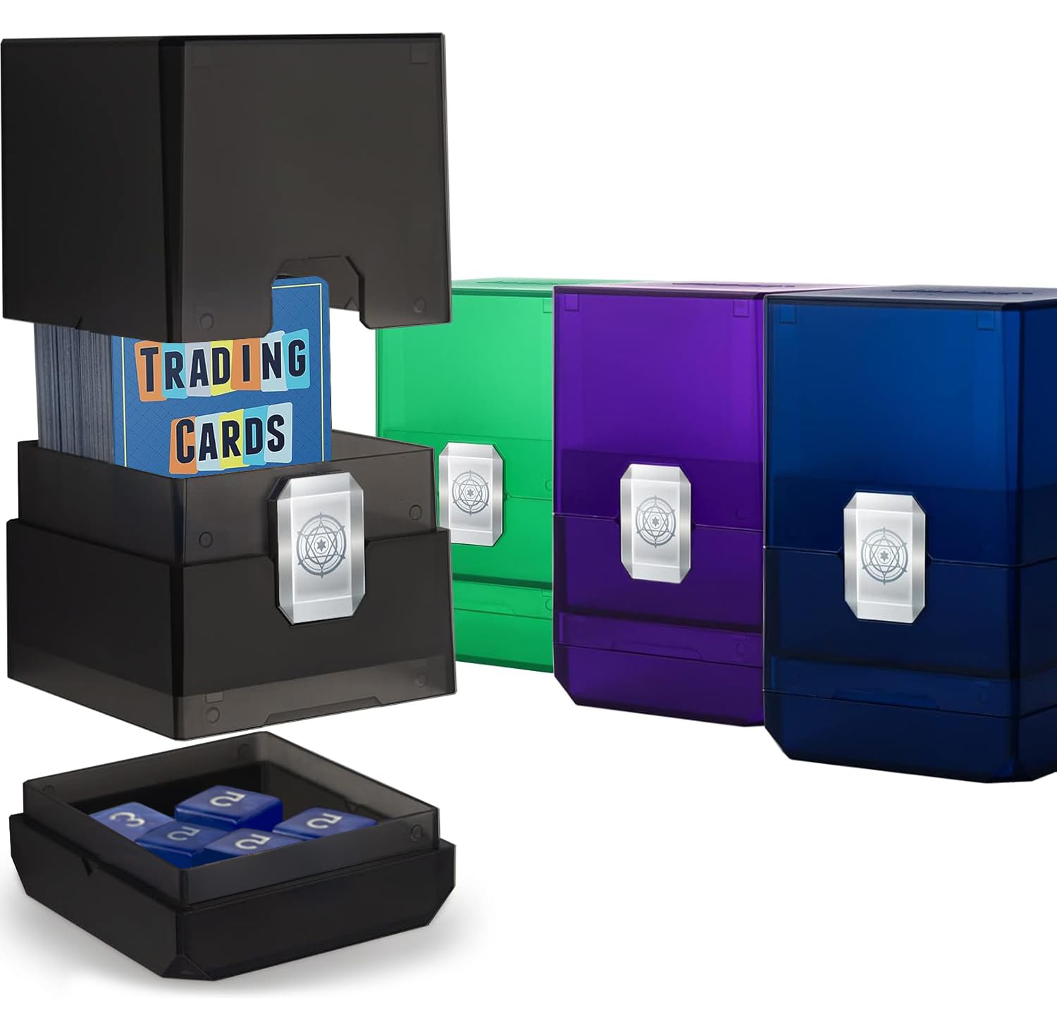 Sooez 4 Pack MTG Deck Card Box,with Deck Case Holder, Boulder 100+ with Dice Storage, Boulder Deck Card Box Translucent for Magic/Pokemon/YuGiOh/Commander/TCG Cards