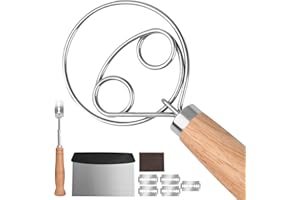 Danish Dough Whisk【Set of 3】 Wooden Bread Whisk with Stainless Steel Hook, Dough Scraper & Lame Scoring Tool Blades - Sourdou