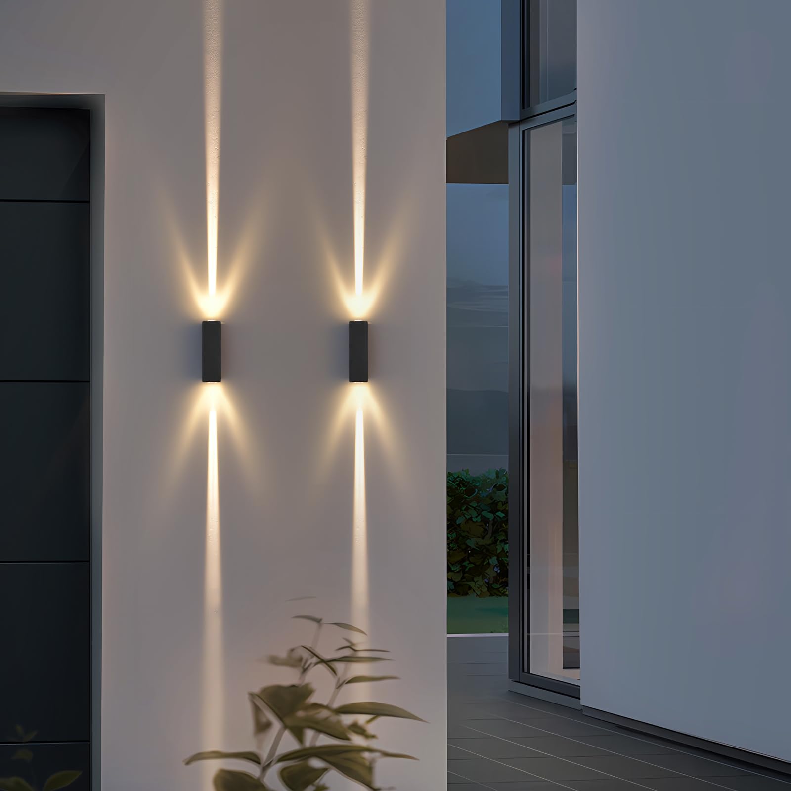 WYQSX LED Up and Down Lights Outdoor Wall Light, 2Pack Aluminum Waterproof Outdoor Wall Lamps, Modern Porch Lantern Spotlights, 3000k 6W Black Exterior Wall Sconces