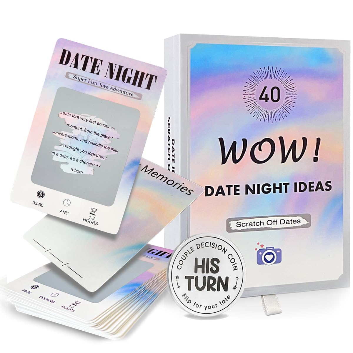 Yanmucy 40 Date Night Scratch Off Cards Unique Couples Games Date Night Ideas for Him and Her Adventure Challenge Book for Romantic Newlywed Valentines Day Gifts